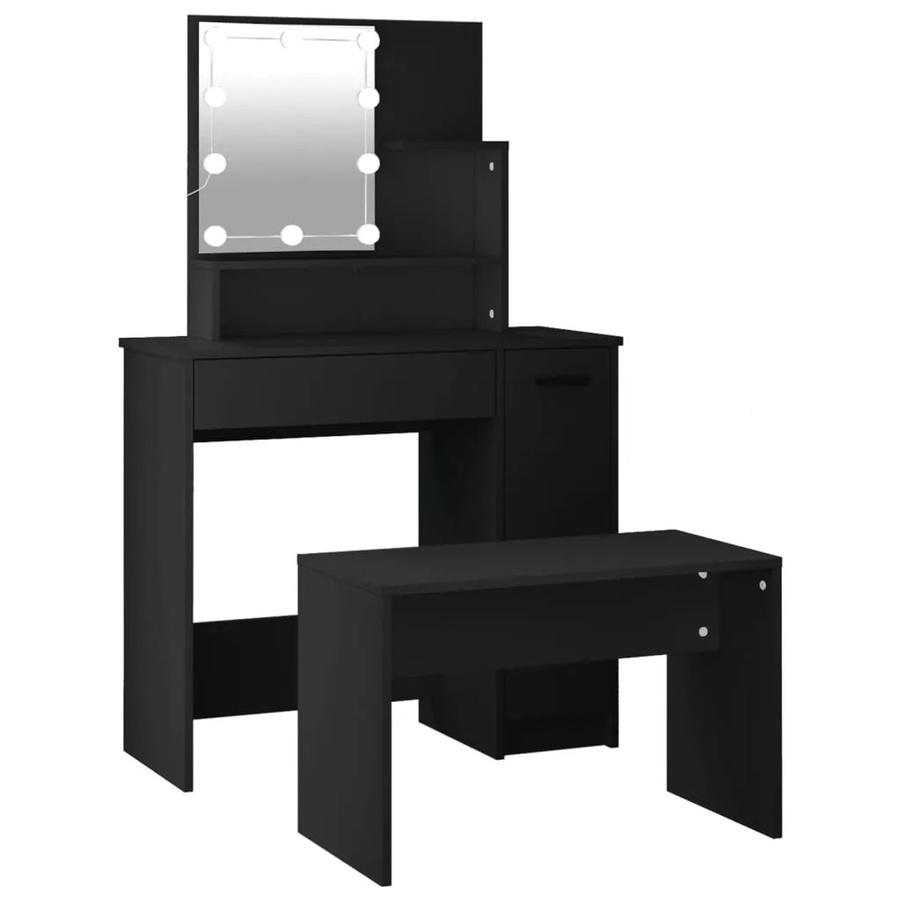 vidaXL Schminktisch-Set mit LED Hollywood-Spiegel in Schwarz aus Holzwerkstoff, B/T/H: 136 x 70 x 86,5 cm - Bild 2