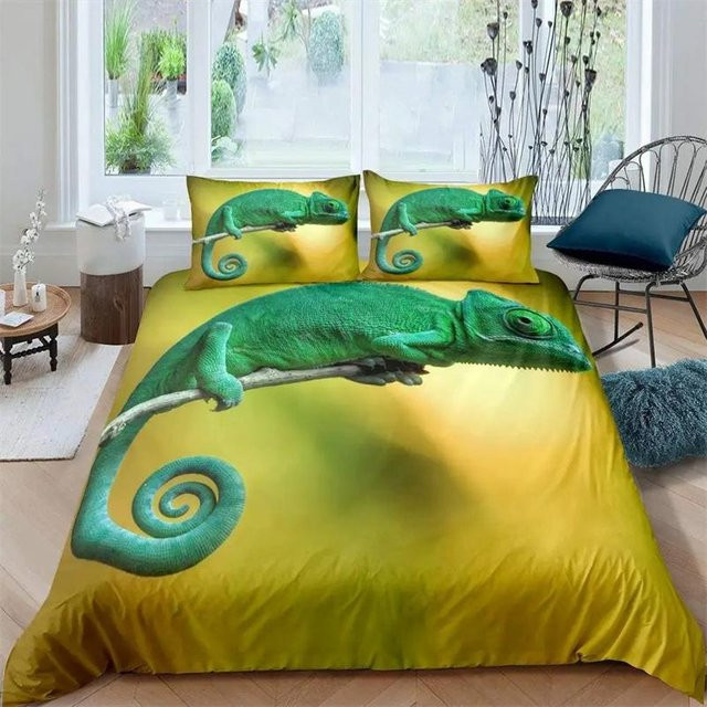 Lodestar Bettwäsche-Set mit Echsen- und Reptilien-Motiv, Lila und Grün, 2-teilig aus Mikrofaser, B/H: 140 x 210 cm - Bild 1