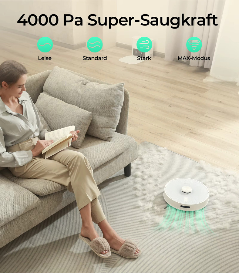 Redkey R10 Roboter-Staubsauger mit LiDAR-Navigation, 4000PA Saugkraft und Wischfunktion in Weiß - Bild 4
