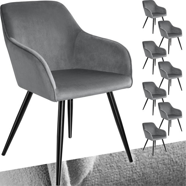 tectake Esszimmerstuhl Marilyn 8er Set, gepolstert in Samtoptik, Grau/Schwarz, B/T/H: 62 x 58 x 82 cm - Bild 1