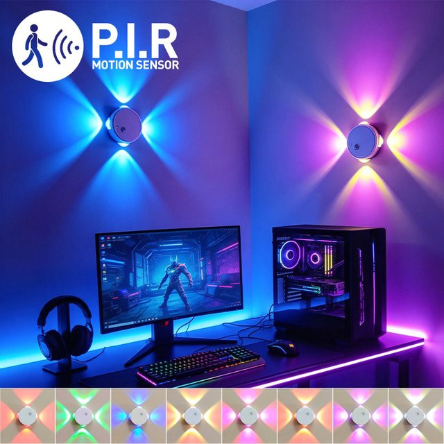 FLOWMIST RGB LED Wandlampe mit PIR-Bewegungssensor, wiederaufladbare magnetische Gaming-Atmosphärenbeleuchtung in Multicolour und Weiß - Bild 1