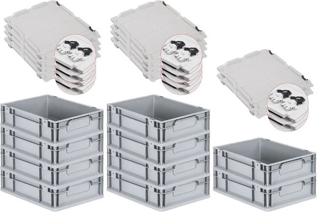 PROREGAL Spar Set 10x Eurobox Nextgen Economy mit Scharnierdeckel und schwarzen Schiebeschnappverschlüssen, Grau, H x B x T: 12 x 30 x 40 cm - Bild 1