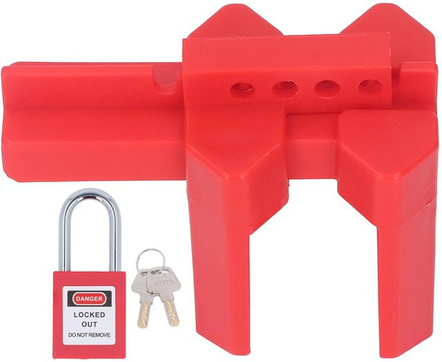 Breitenverstellbare Kugelhahnsperre aus Edelstahl in Rot mit 38mm Sicherheits-Sperrset für industrielle Anwendungen - Bild 1
