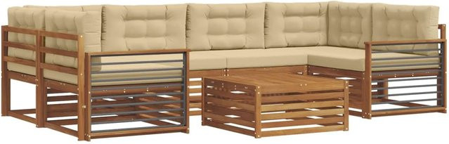 vidaXL Outdoor-Sofagarnitur 8-teilig in L-Form aus Akazienholz mit Kissen, Natur und Beige - Bild 1