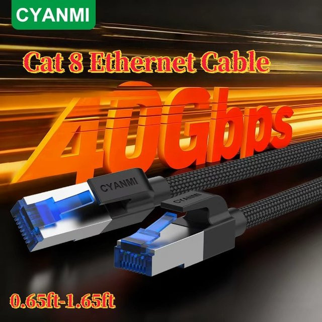 CYANMI Cat 8 Ethernet-Kabel, hochgeschwindigkeitsgeflochtenes LAN-Kabel mit 40 Gbit/s und 2000 MHz, Farbe: Schwarz, Länge: 30,48 m - Bild 1