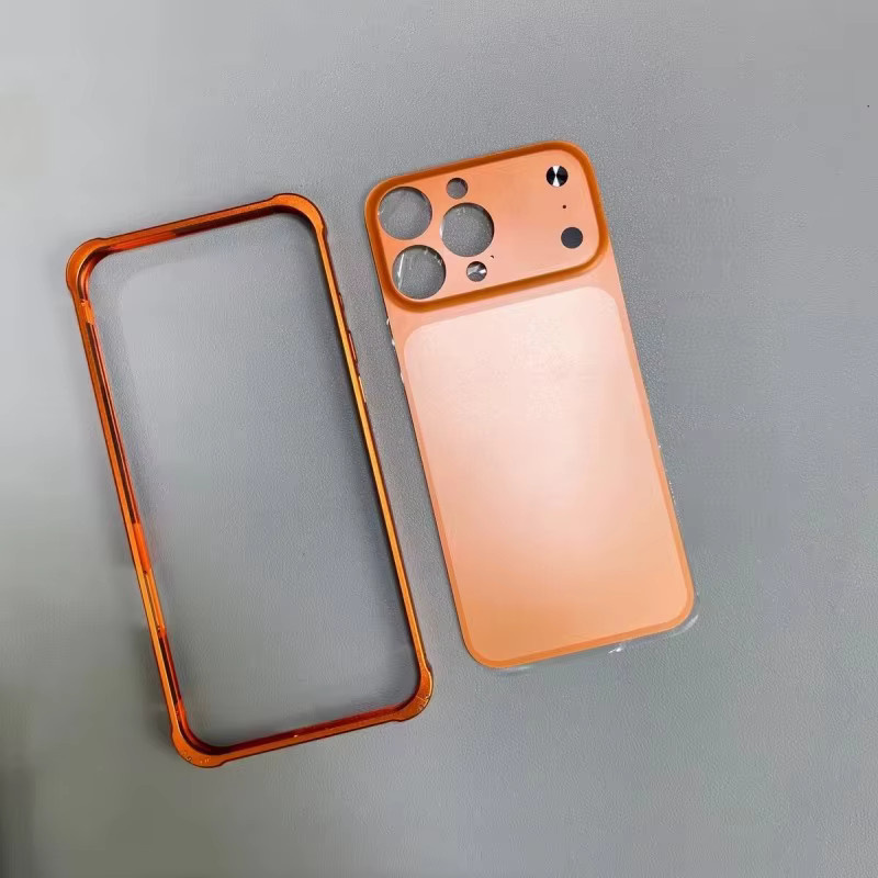 NUCWIN Alloy-Rahmenhülle für iPhone 13 14 15 16 Pro Max mit großem Fenster auf der Rückseite und Schutzfolie in Orange - Bild 2