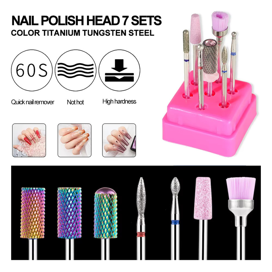 Limegirl Nagelbohrer Bits, 7 Stück, Wolframkarbid Keramik, Unisex - Bild 2