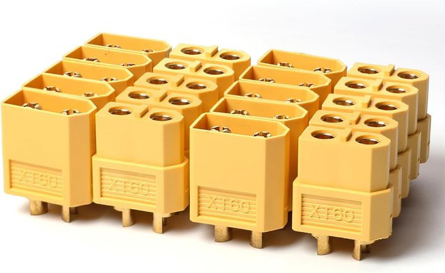 AOKIN XT60 Batterieanschluss Set mit 10 Paar Rundsteckern in Gelb für RC LiPo Batterien, FPV, Flugzeuge und Quadcopter - Bild 1