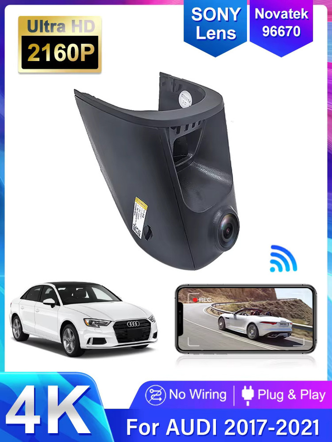 HESHECAM 4K UHD WLAN Dashcam Action Camera in Schwarz für Audi A4 A5 A6 A7 A8 Q5 Q7 TT RS3 RS5 RS7 - Bild 6