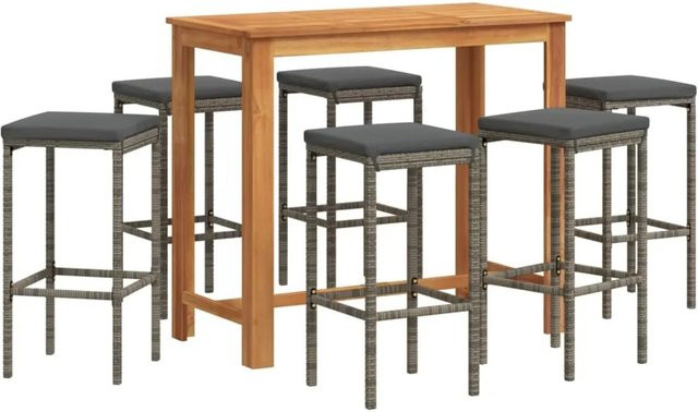 vidaXL 7-tlg Gartenbar-Set aus Akazien-Massivholz und Poly Rattan in Grau/Anthrazit - Bild 1