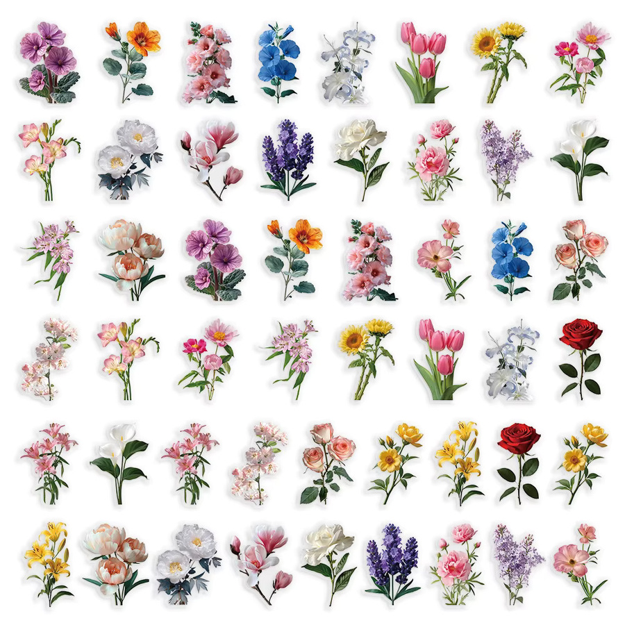 YIIMANNER Blumen transparente PET wasserdichte Aufkleber, 50 Stück - Bild 2