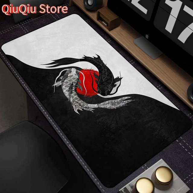 Potdemiel Mauspad Yin-Yang Fish Sakura in Schwarz und Weiß, rutschfestes Gaming-Mauspad im japanischen Kawaii-Design - Bild 1