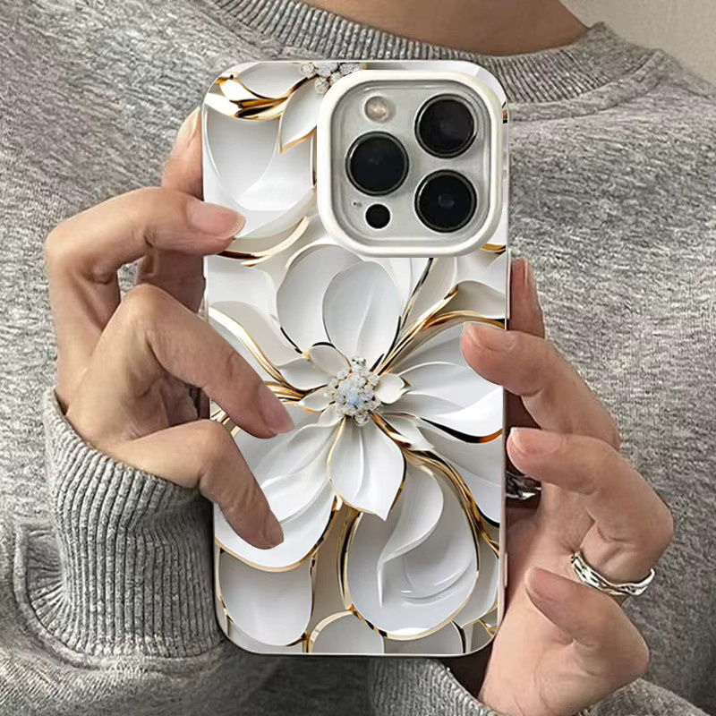 Stoßfeste Silikon-Handyhülle mit weißem Blumenmuster für Apple iPhone 17, 16, 15, 14, 13, 12, 11 Pro Max und Pro - Bild 3