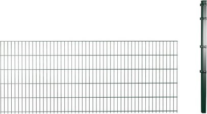hadra Doppelstabmattenzaun Erweiterungs-Set in Grün, 2,5 m Länge, inkl. Eckpfosten und Klemmhalter, Stahl powder-coated - Bild 1