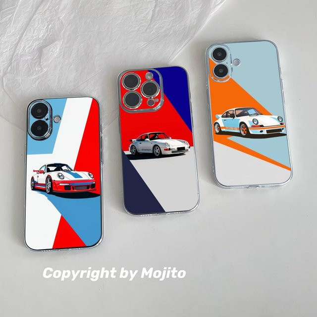 Porsche Cartoon Handyhülle für iPhone 17/16/15/14/13/12/11 Pro Max – Transparente TPU MagSafe Hülle mit Linsenschutz und schlankem Design - Bild 1