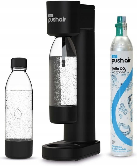 Dafi PushAir Wassersätzer in Schwarz und Weiß mit 1x 0,7 l Flasche und CO2-Patronenset - Bild 1