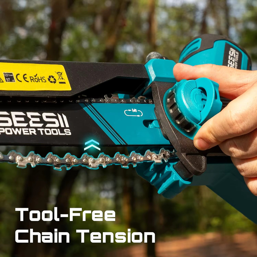 Seesii Akku-Kettensäge mit bürstenlosem Motor für Gartenpflege und Holzbearbeitung inklusive 2x 4000mAh Akkus und werkzeugloser Schmierung - Bild 8