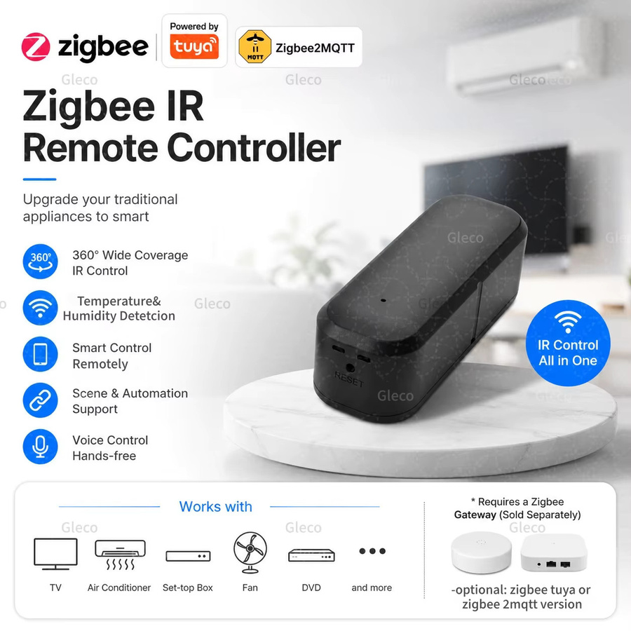 TUYA Zigbee IR-Fernbedienung mit Temperatur- und Feuchtigkeitssensor, universeller Infrarot-Controller für TV, DVD, Audio und Klimaanlage, Schwarz, kompatibel mit Tuya Smart Life und 2MQTT - Bild 1