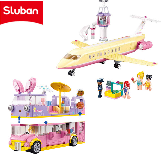 Sluban City Pink Dream Bausteine Set, Kaninchen-Bus-Auto und Urlaubsflugzeug - Bild 1