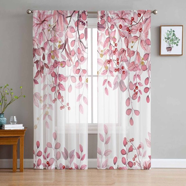 Yiran Furniture Transparenter Tüllvorhang mit abstraktem Blätter- und Zweigmuster in Salbeigrün, Breite: 135 cm, Höhe: 215 cm - Bild 1