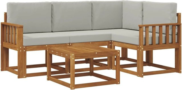 vidaXL Outdoor-Sofagarnitur in L-Form aus Akazienholz mit 5 Kissen in Beige und Grau - Bild 1