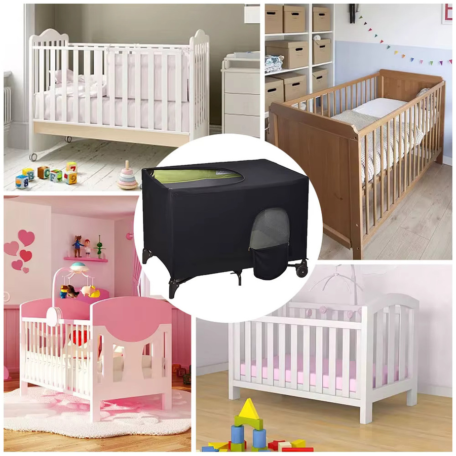 Willstar Kinderbett-Überdachungshülle in Schwarz, dehnbare und atmungsaktive Verdunkelungshülle für das Babybett als tragbarer Sonnenschutz und Reise-Schlafbett-Zelt - Bild 5