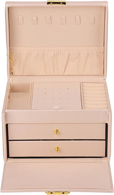 Neoglint Schmuckschatulle PU-Leder, 3-schichtig, beige, Damen - Bild 1