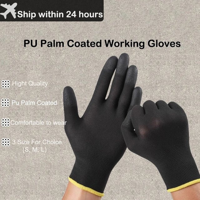 ELESESAFE Arbeitsschutzhandschuhe aus Nylon-Strick mit PU-Beschichtung in Schwarz, 6/12 Paar - Bild 1