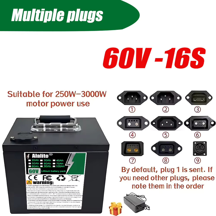 ALalito 18650 Lithium-Akkupack 60V 20Ah Schwarz für Motoren unter 3000W - Bild 4