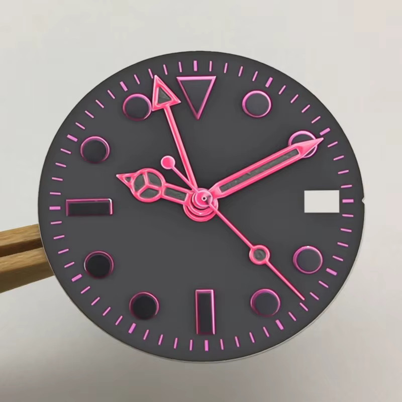 CAOWTAN Uhrenzubehör, 28,5 mm, rosa-schwarzes mattes Zifferblatt, Automatikwerk - Bild 3