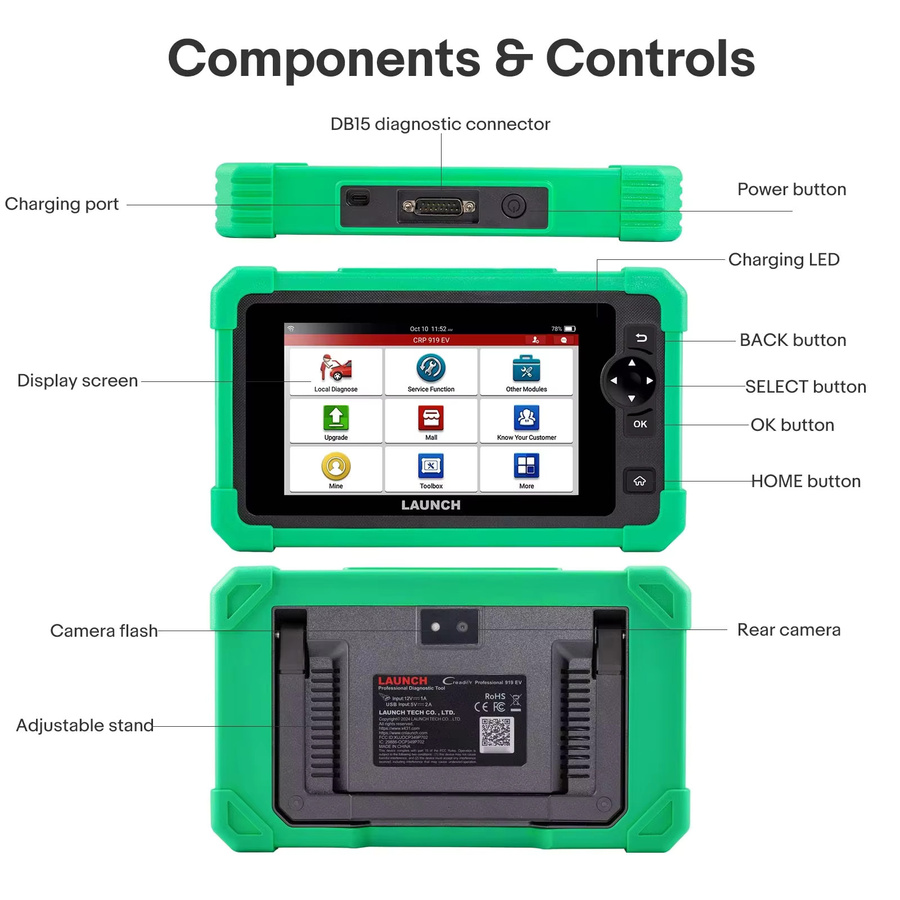 LAUNCH CRP919 EV Diagnosegerät für Elektrofahrzeuge in Grün - Bild 5