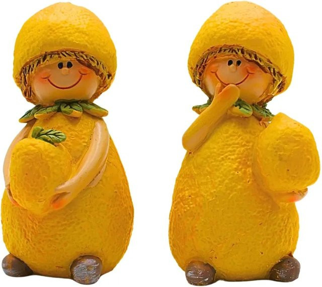 Dekohelden24 2er Set Zitronenkinder aus Keramik in Gelb, Dekofiguren für Garten und Tischdeko, B/T/H: 6 x 6 x 10 cm pro Figur - Bild 1