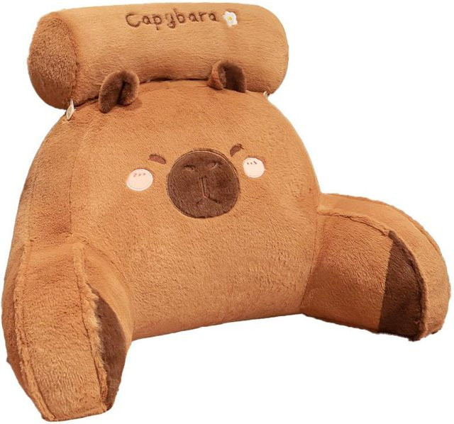 Niedliches Capybara Plüschkissen in Braun, weiches Stofftier als Lendenstütze oder Sitzkissen, B/H: 60 x 40 cm - Bild 1