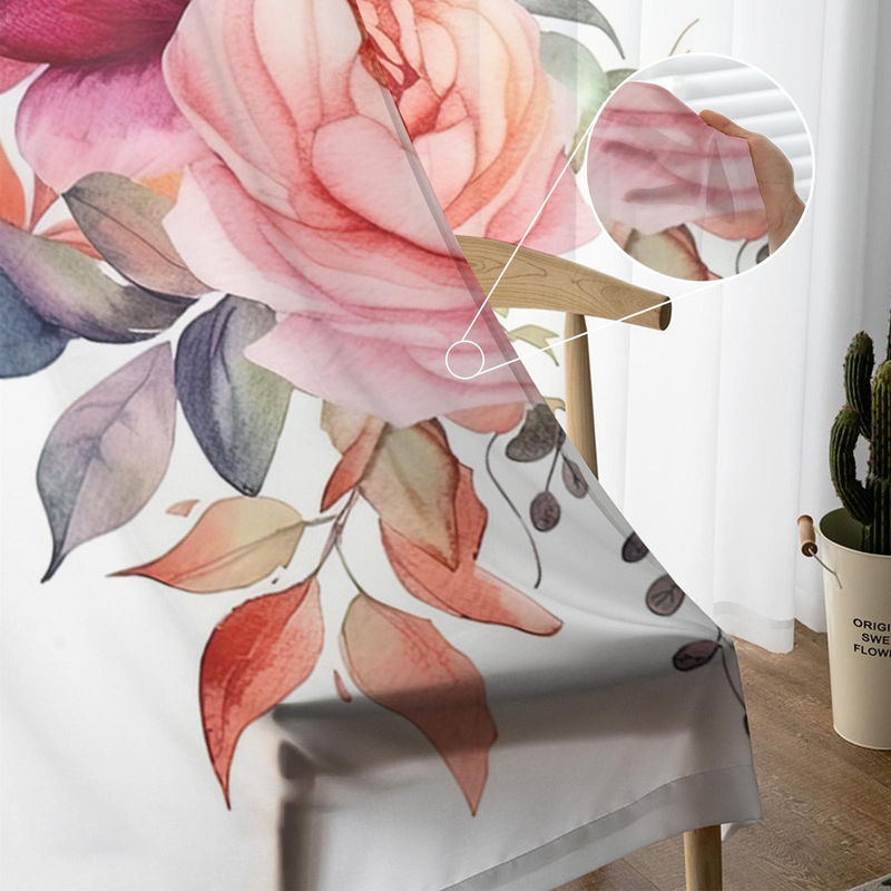 Transparente Chiffon-Fenstervorhänge mit floralem Blütenknospen- und Blatt-Design von Super Six in Weiß, Breite: 135 cm, Höhe: 114 cm - Bild 5