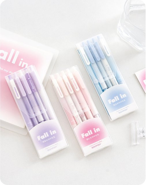 5er Set kreative Tintenroller im koreanischen Stil für Schule und Büro, Stiftdicke 0,38 mm und 0,5 mm, Farben Schwarz und Pink - Bild 1