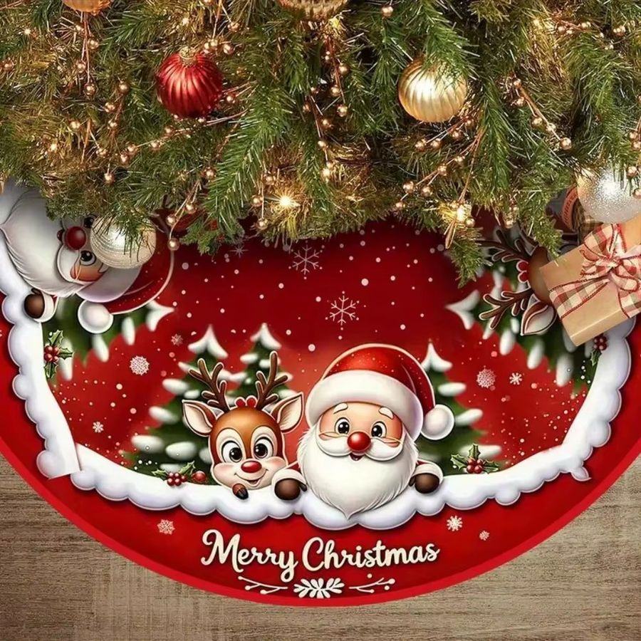 VIKAMA Weihnachtsbaumrock mit Weihnachtsmann- und Rentier-Motiv in Rot - Bild 4