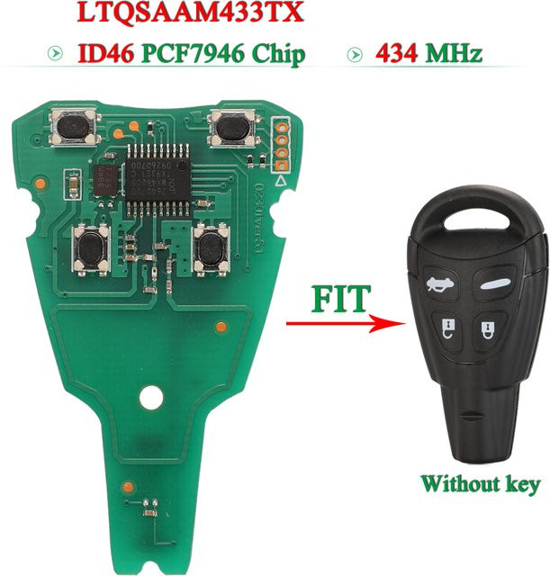 Jingyuqin Fernbedienungs-Autoschlüssel-Leiterplatte für SAAB 9-3 9-5 2003–2010, 434 MHz, 4 Tasten, ID46, PCF7946 Chip, Farbe: Grün - Bild 1