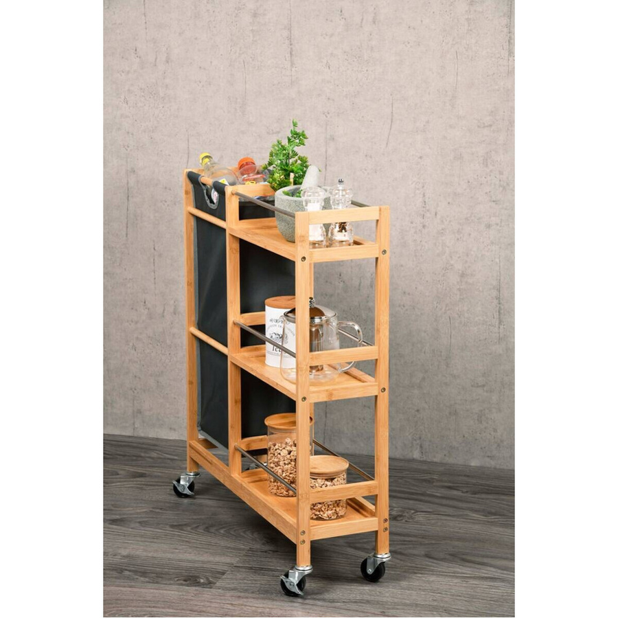 Kesper Nischenwagen mit Flaschensammler aus Bambus in Grau/Braun, B/H/L: 24,5 x 9,5 x 79 cm - Bild 4