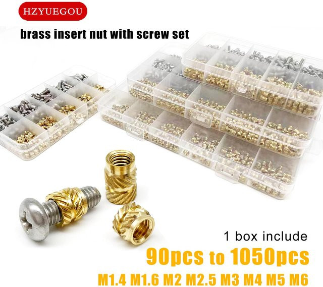 HZYUEGOU Messing Gewindeeinsätze Set für 3D-Druck mit Twill-Rändelung in Gold, M1,4 bis M6 - Bild 1