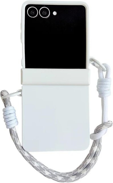 Matte Candy Color Kollisions-Armbandhülle für Samsung Galaxy Z Flip 7 6 4 3 5G mit Lanyard und unsichtbarem Ständer in Weiß - Bild 1