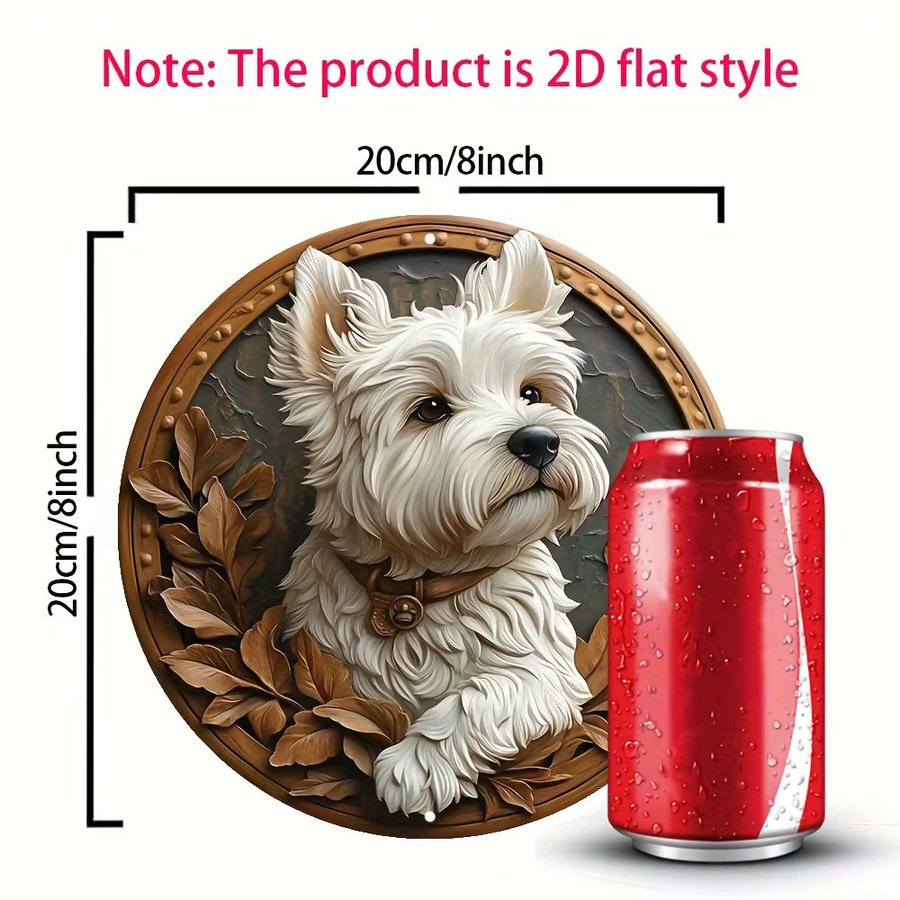 CIFBUY West Highland Terrier Metall-Wandschild, runde Hunde-Dekoration in Weiß - Bild 2