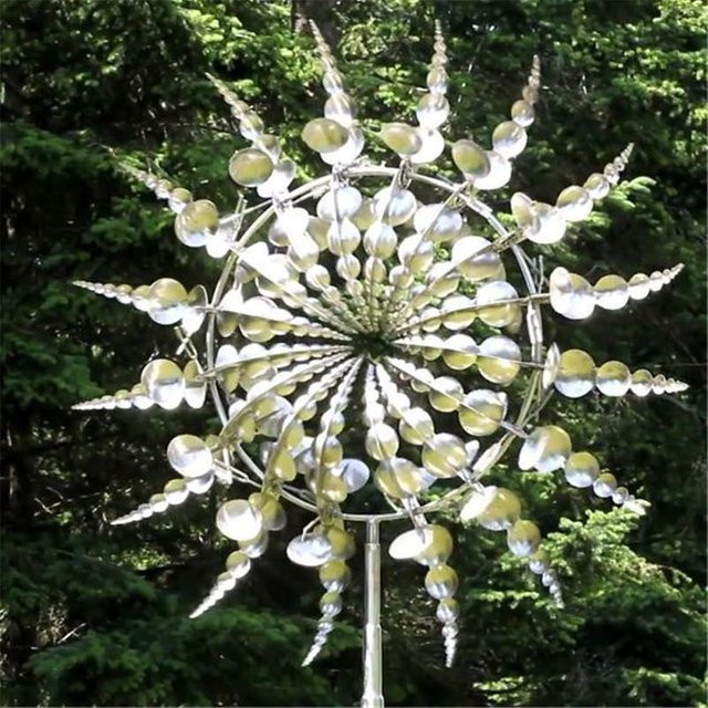 Onez Metall Windmühle Windspiel als Gartendekoration für Terrasse und Rasen in Weiß und Silber - Bild 1