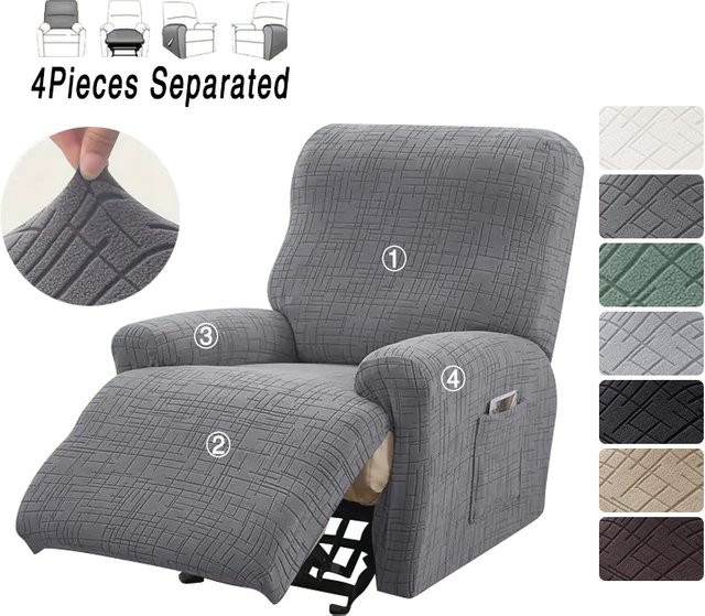 WANERQU Jacquard-Sesselbezug für 1-Sitzer, elastischer Stretch-Stoff, schmutzabweisend, Beige/Weiß/Grau - Bild 1