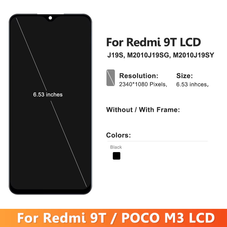 Xiaomi Redmi 9T LCD-Display Touchscreen-Digitizer mit Rahmen in Schwarz, 6,53 Zoll Bildschirm-Reparaturset - Bild 3