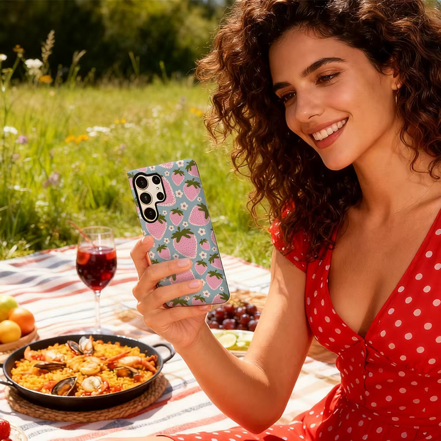 Erdbeere Floral Delight Handyhülle für Samsung Galaxy S25 Ultra, S24 und S23 Ultra Plus mit glänzender doppellagiger Rückseite in Multicolour - Bild 5