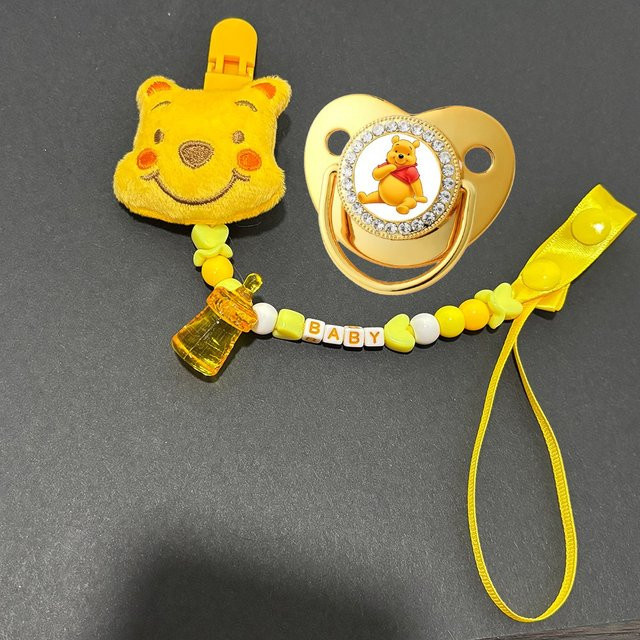 Disney Schnuller- und Schnullerketten-Set für Babys mit Cartoon-Motiv in Gelb - Bild 1