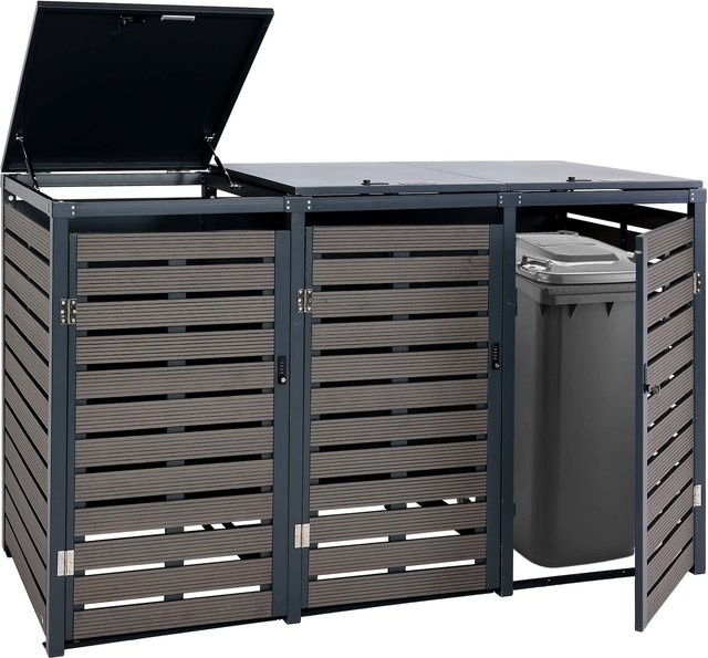 MCW 3er Mülltonnenverkleidung K14 Mülltonnenbox aus WPC und Metall in Anthrazit, B/T/H: 119 x 205 x 84 cm - Bild 1