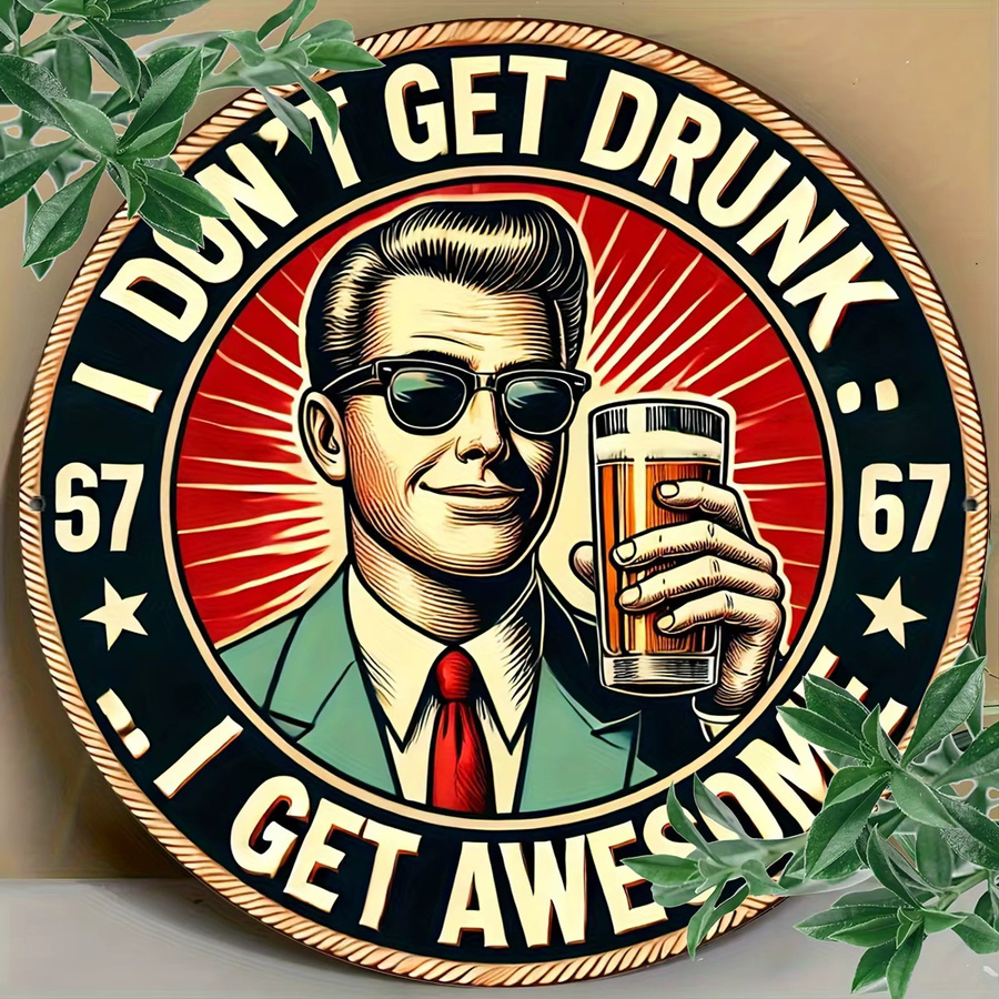 Potdemiel Vintage Bierbar Aluminiumschild I Don't Get Drunk, I Get Awesome Wandkunst, B/H: 20,3 x 20,3 cm, Mehrfarbig - Bild 3