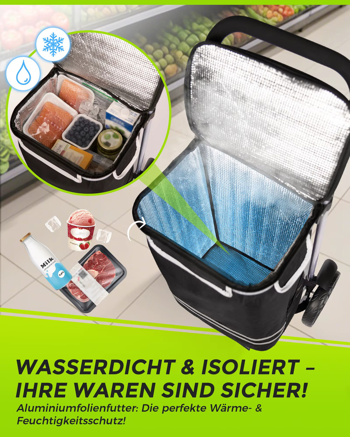 Oak & Tea 3-in-1 Klappbarer Einkaufstrolley in Schwarz mit 56L Volumen und Isolierfutter - Bild 3