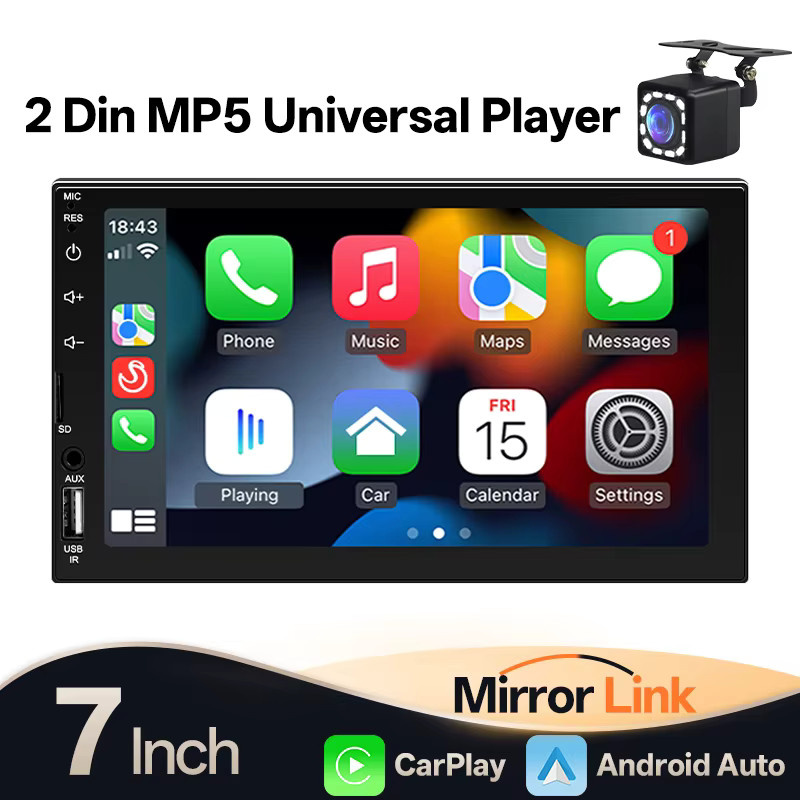 Hippcron 2DIN Multimedia Autoradio mit 7 Zoll Touchscreen, Bluetooth, Wired Carplay und Android Auto, Schwarz - Bild 7